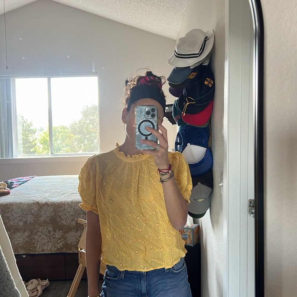 Free people yellow flowery top with open back